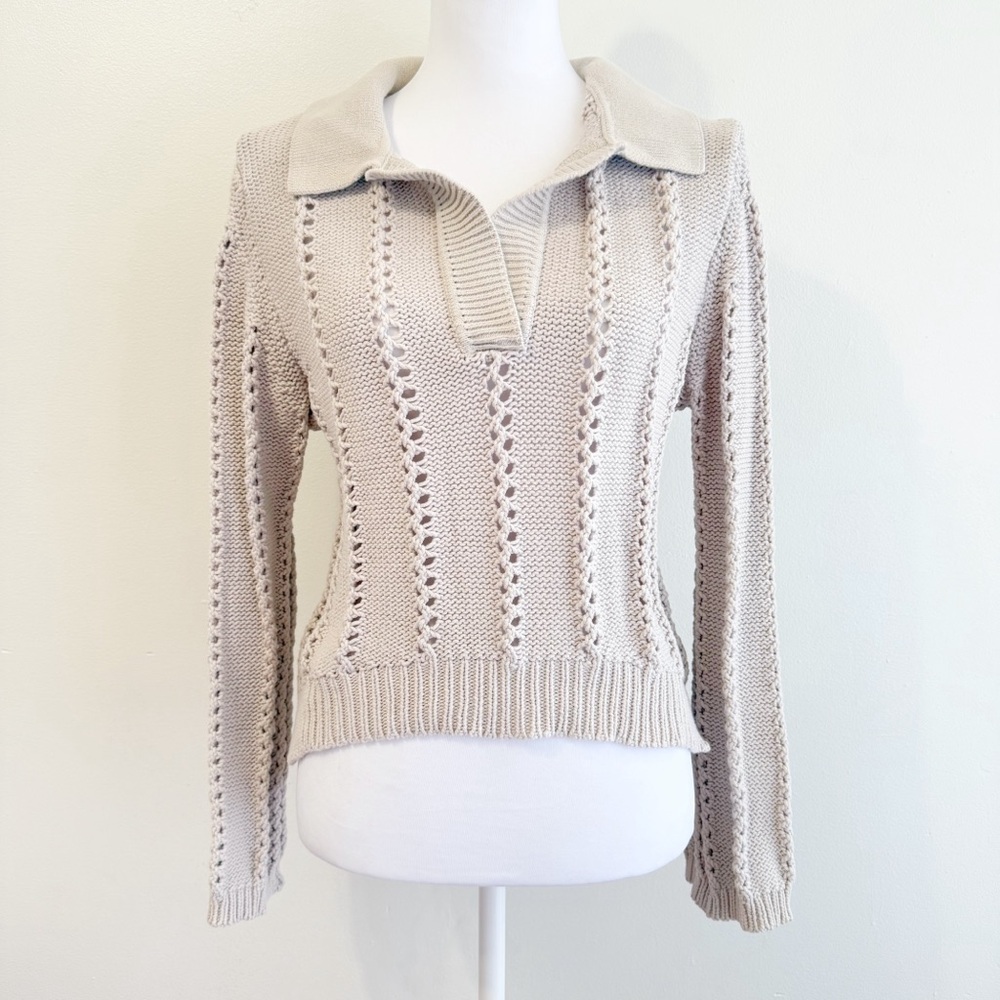 Jonathan Simkhai Beige tan Berenice chunky knit v neck Polo Sweater